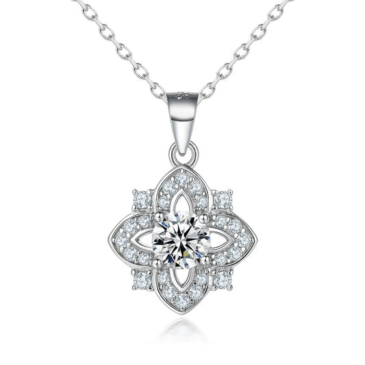 Zircon Four-leaf Clover Rhombus Pendant Silver Necklace for Women