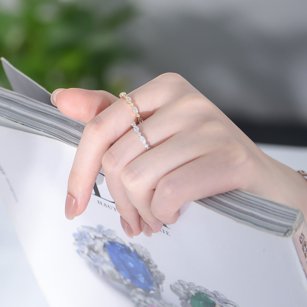 Marquise and Round Shape Zircon Beading Sterling Silver Ring for Women