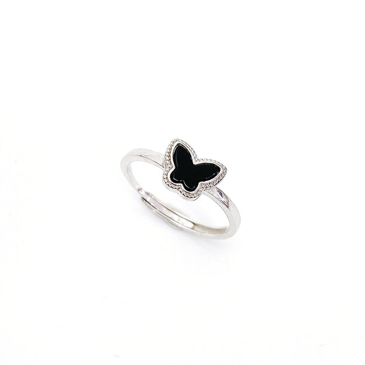Black Colour Butterfly Silver Ring for Women