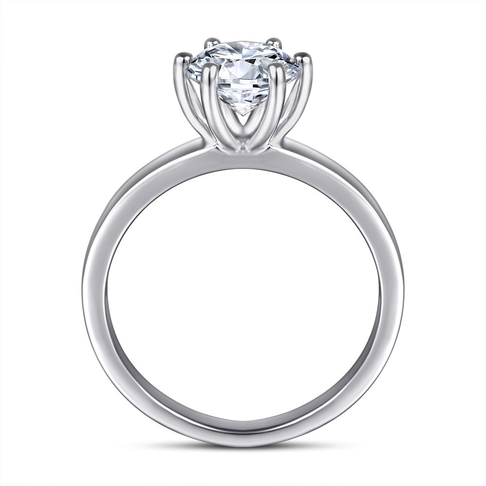 (1.0CT) Round Zircon Six Prongs Solitaire Silver Ring for Women