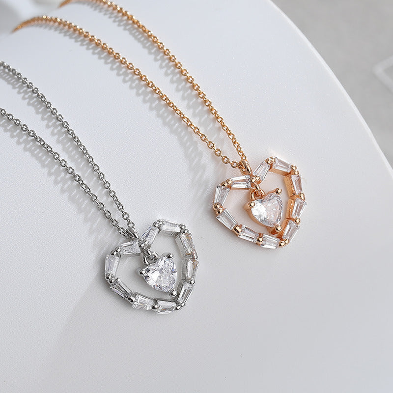 Heart-shape Zircon Pendant Silver Necklace for Women