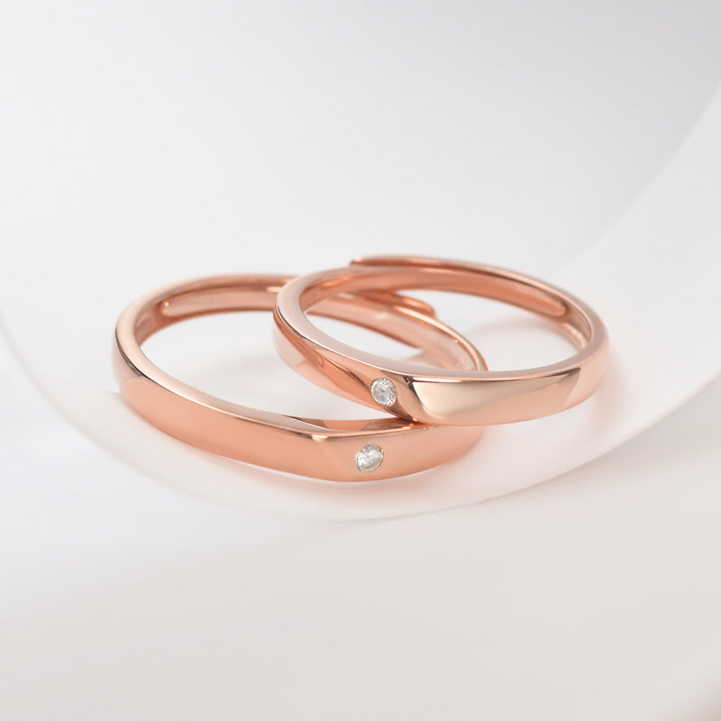 Rose Gold Colour with Zircon Silver Couple Ring