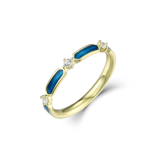 Blue Enamel with Zircon Silver Ring for Women