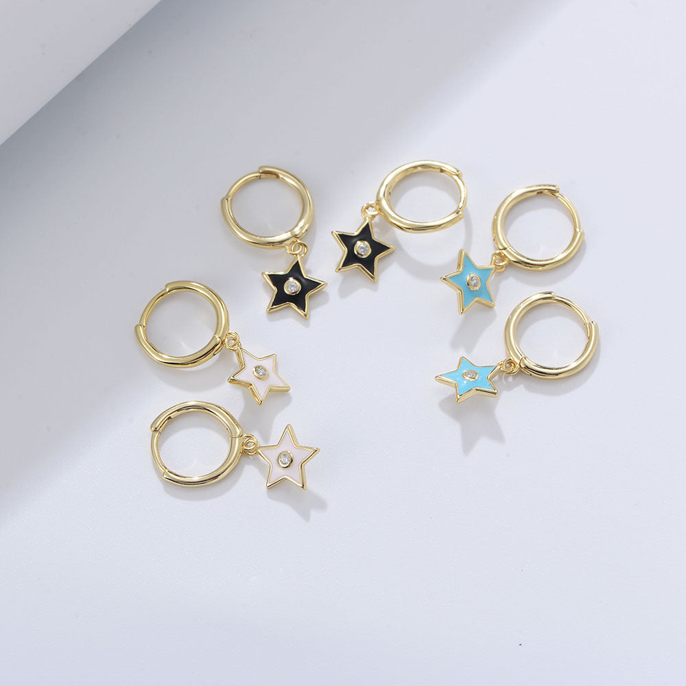 Colourful Star with Zircon Silver Drop Earrings for Women
