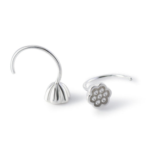 Small Lotus Seedpod Silver Hook Earrings for Women