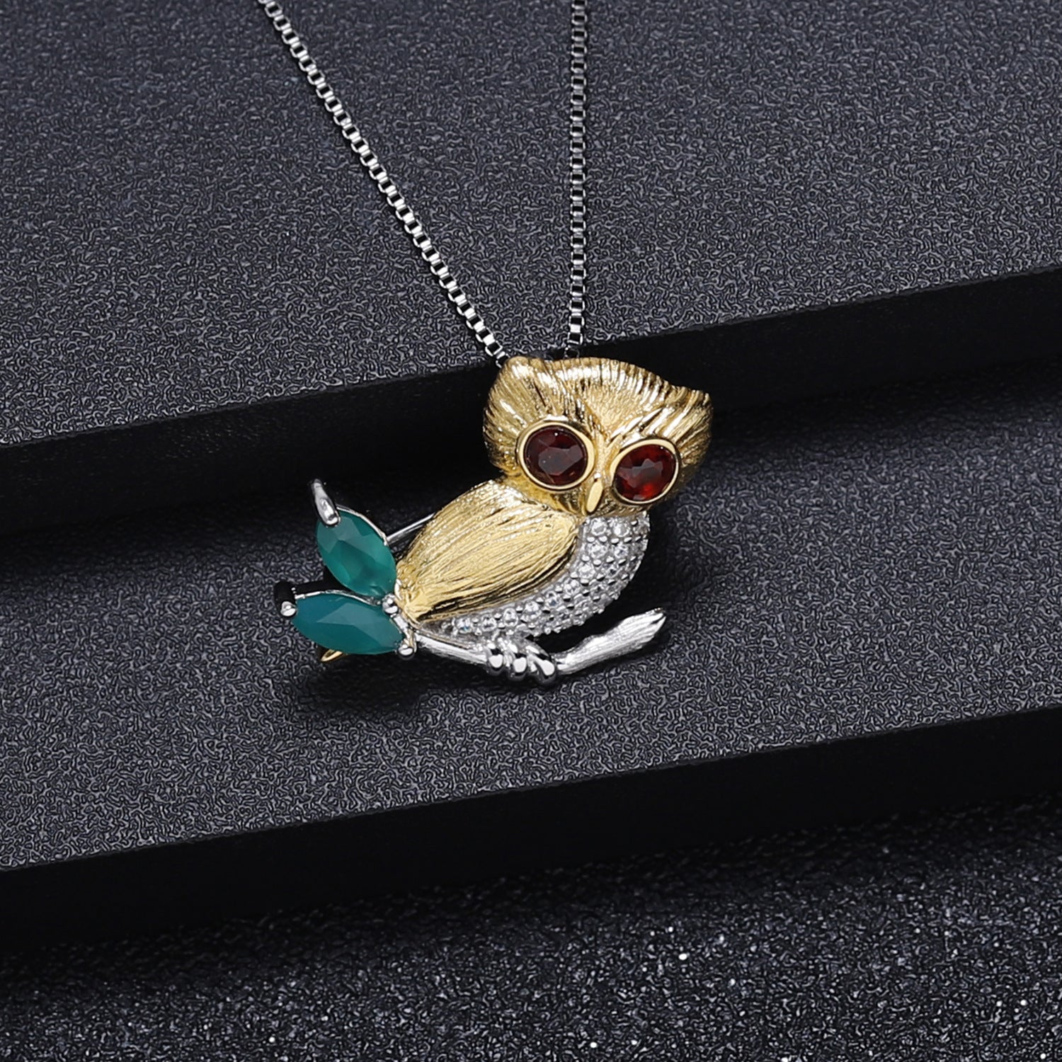Brooch Pendant Dual-purpose Design Luxury Natural Gemstone Owl Pendant Silver Necklace for Women
