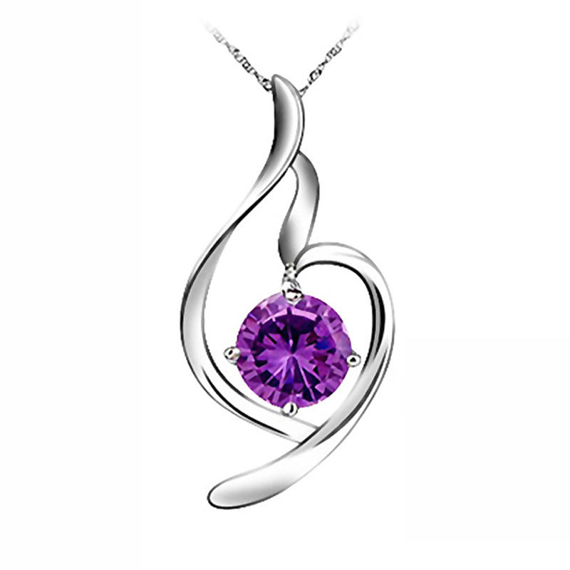 (Pendant Only) Geometric Spiral with Round Zircon Silver Pendant for Women