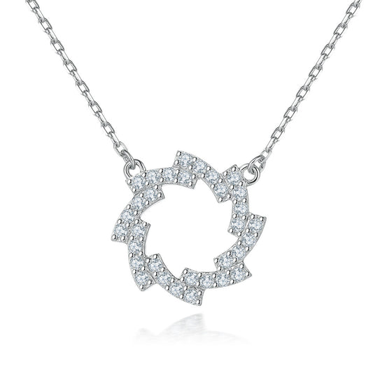 Zircon Rotating Circle Pendant Silver Necklace for Women