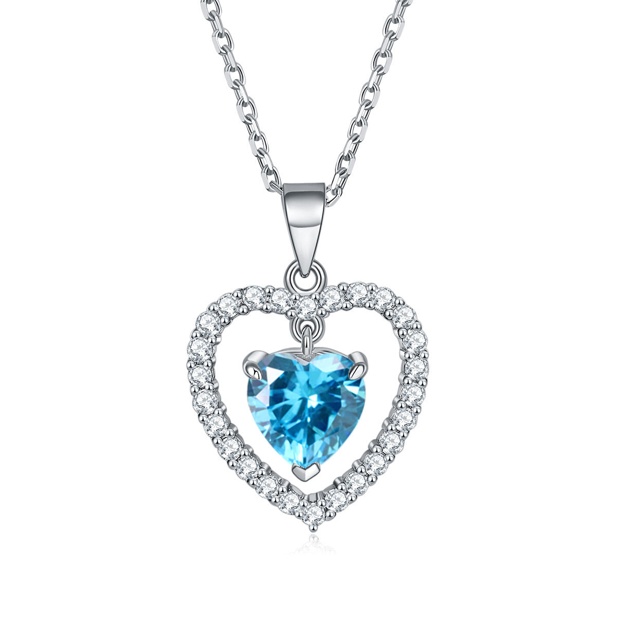 Colourful Heart Zircon Pendant Silver Necklace for Women
