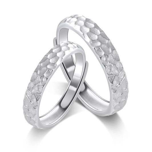 Irregular Concave-convex Texture Silver Couple Ring for Women