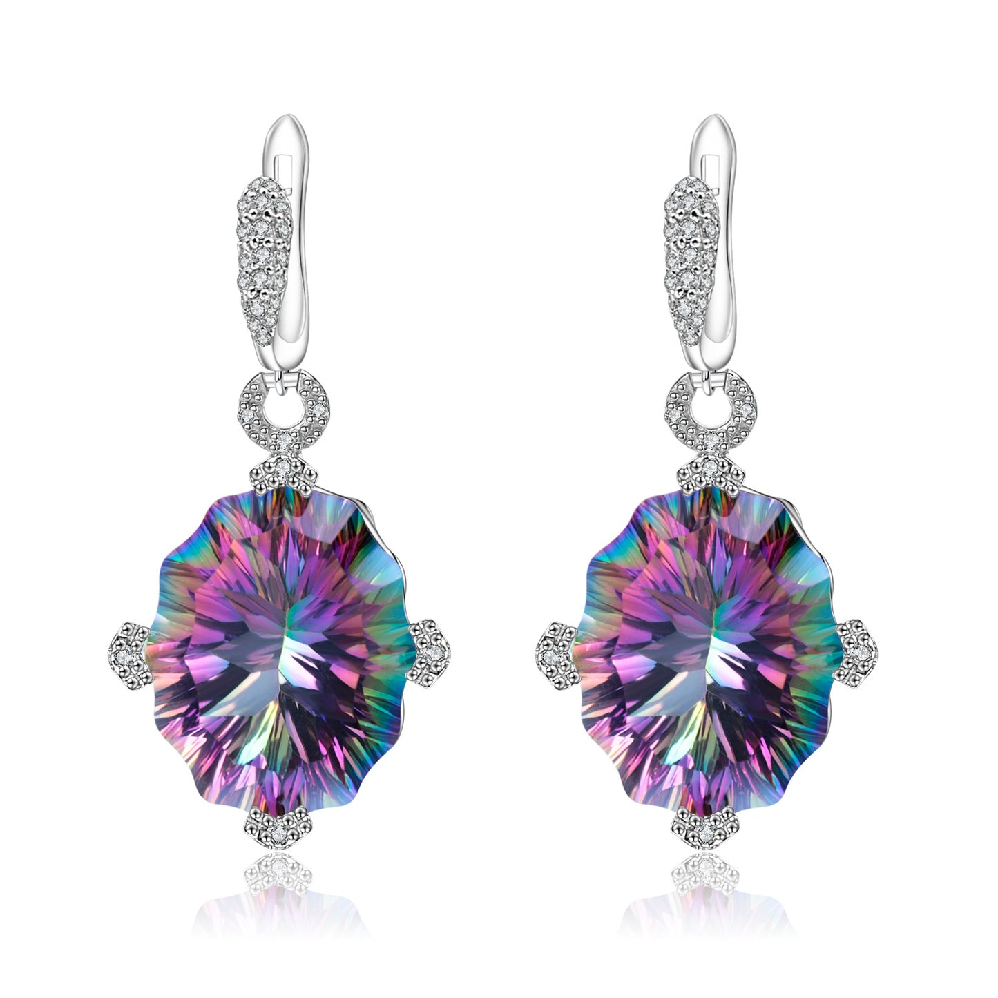 Crystal Special Oval Shaped Silver Drop Earrings for Women