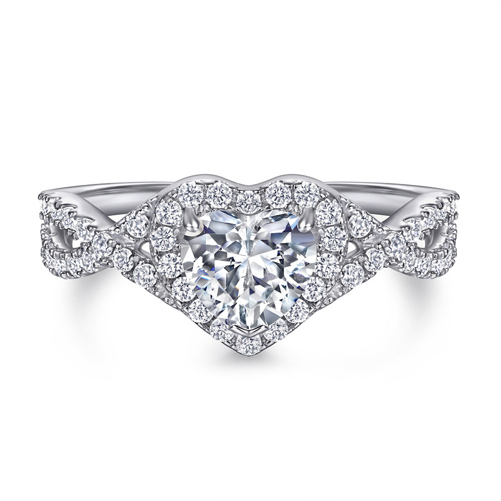 Heart Zircon Soleste Halo Modern Split Shank Silver Ring for Women