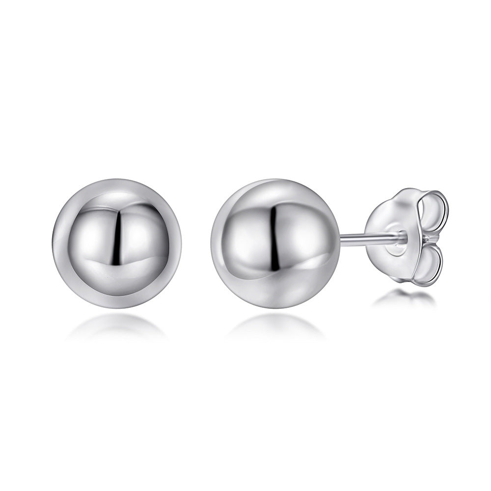 Round Bead Silver Studs Earrings for Women