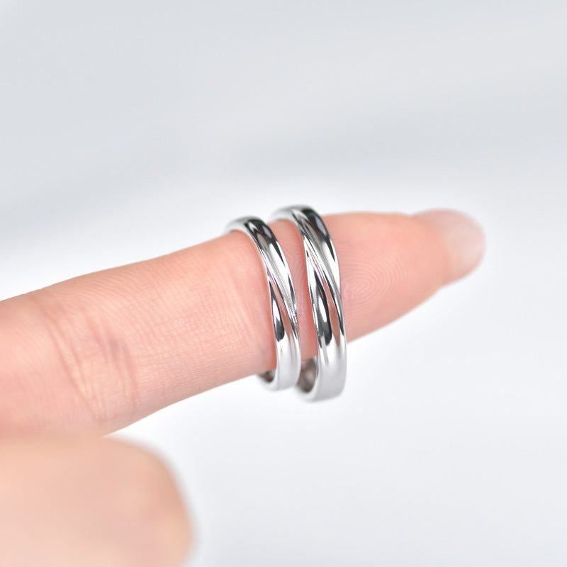 Twill Engraving Simple Silver Couple Ring