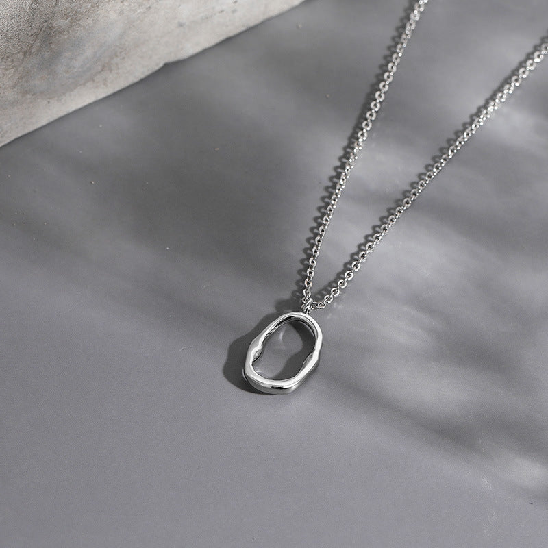 Irregular Hollow Oval Pendant Silver Necklace for Women