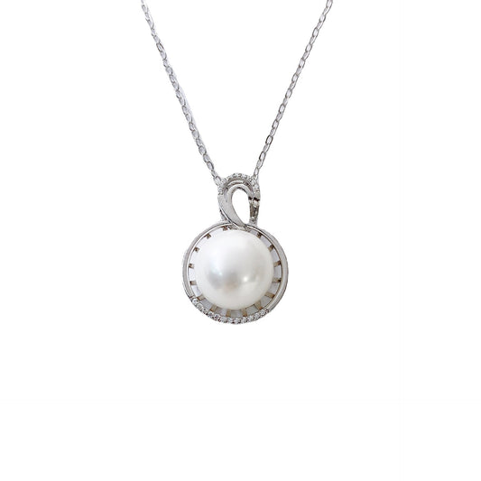 Natural Freshwater Pearl Circle Pendant Silver Necklace for Women