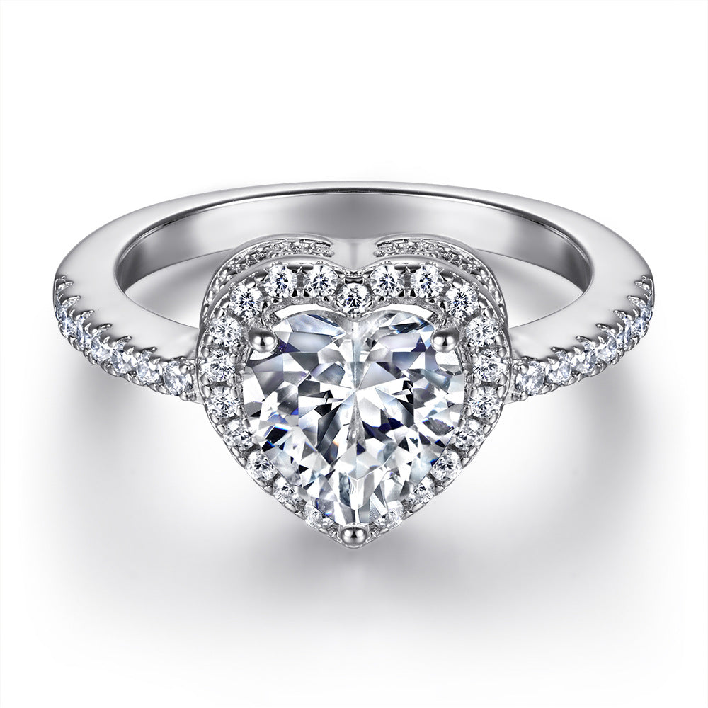 (2.0CT) Heart Zircon Soleste Halo Silver Ring for Women