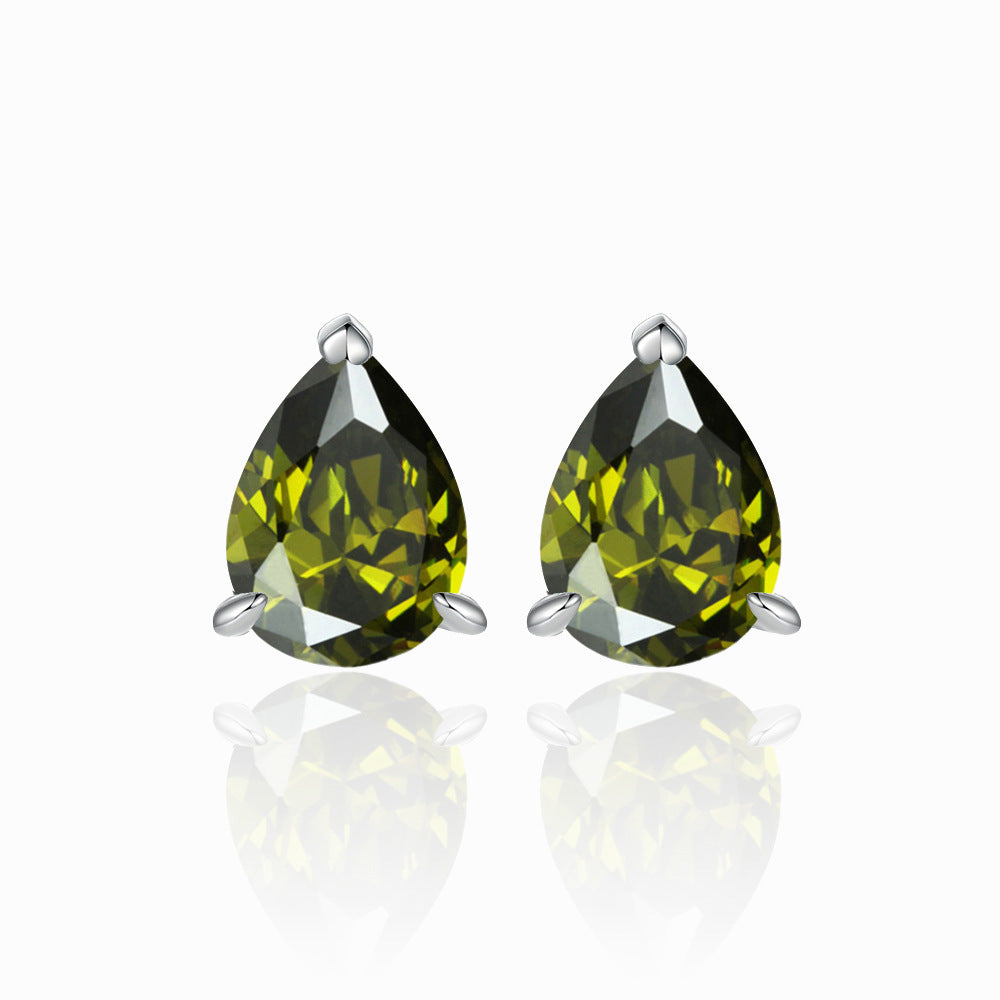 Three Prongs Pear Drop Zircon Silver Studs Earrings for Women