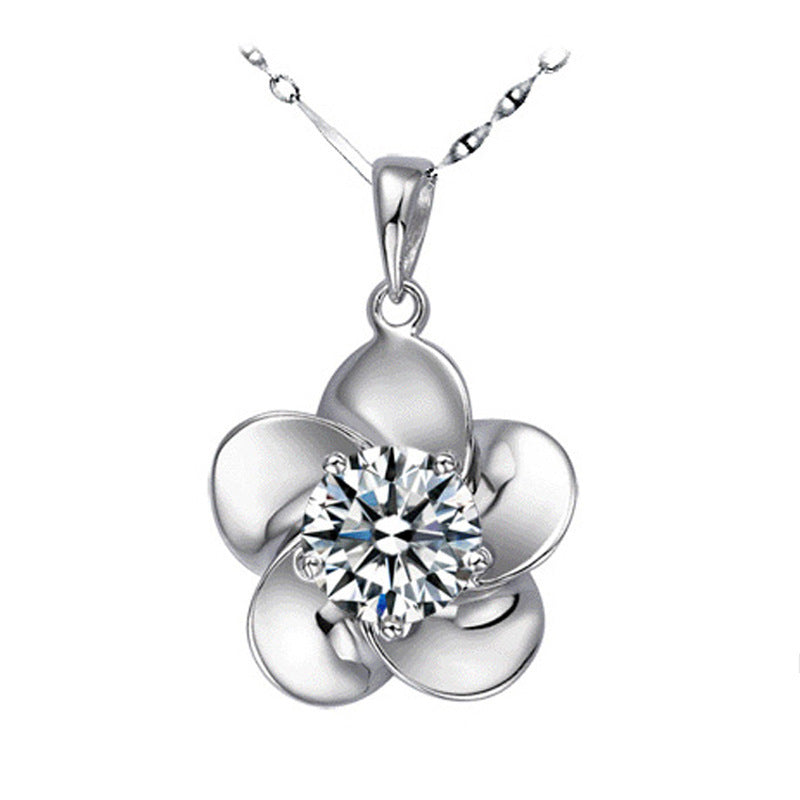 (Pendant Only) Plum Blossom with Round Zircon Silver Pendant for Women
