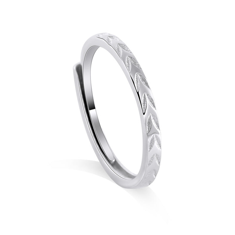 Sandblast Wheat Ear Leaf Silver Couple Ring