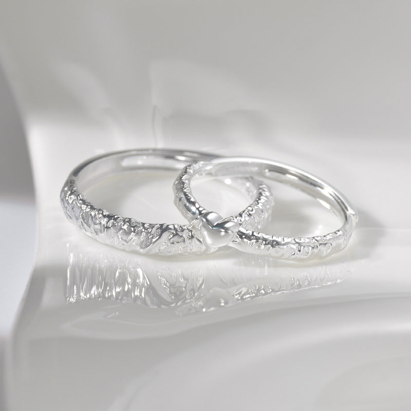 Irregular Sugar Paper Texture Design Silver Couple Ring for Women