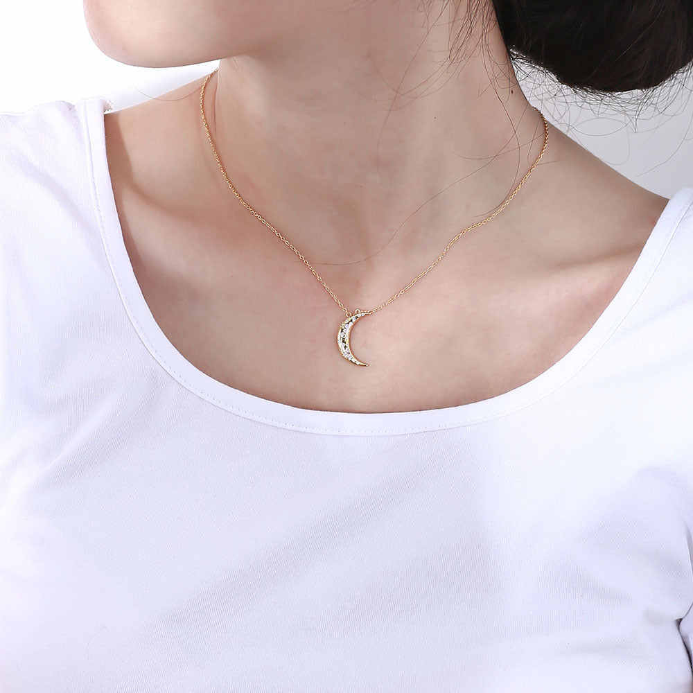 Zircon Moon Pendant Sterling Silver Necklace for Women