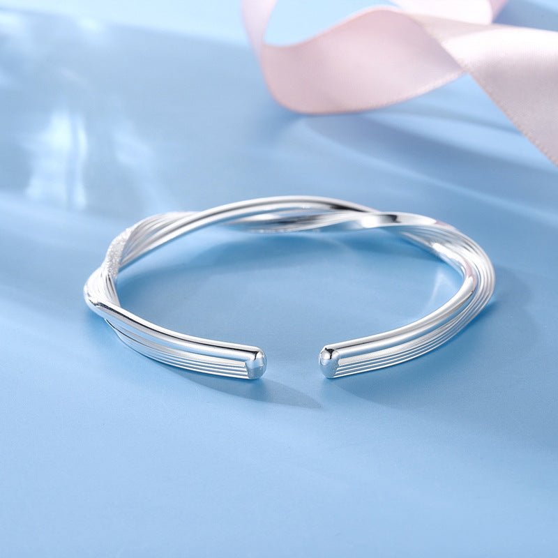 Mobius Series Double Thread Interwoven Silver Bracelet for Women