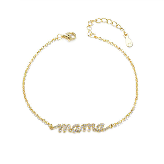 Zircon MAMA Letter Silver Bracelet for Women