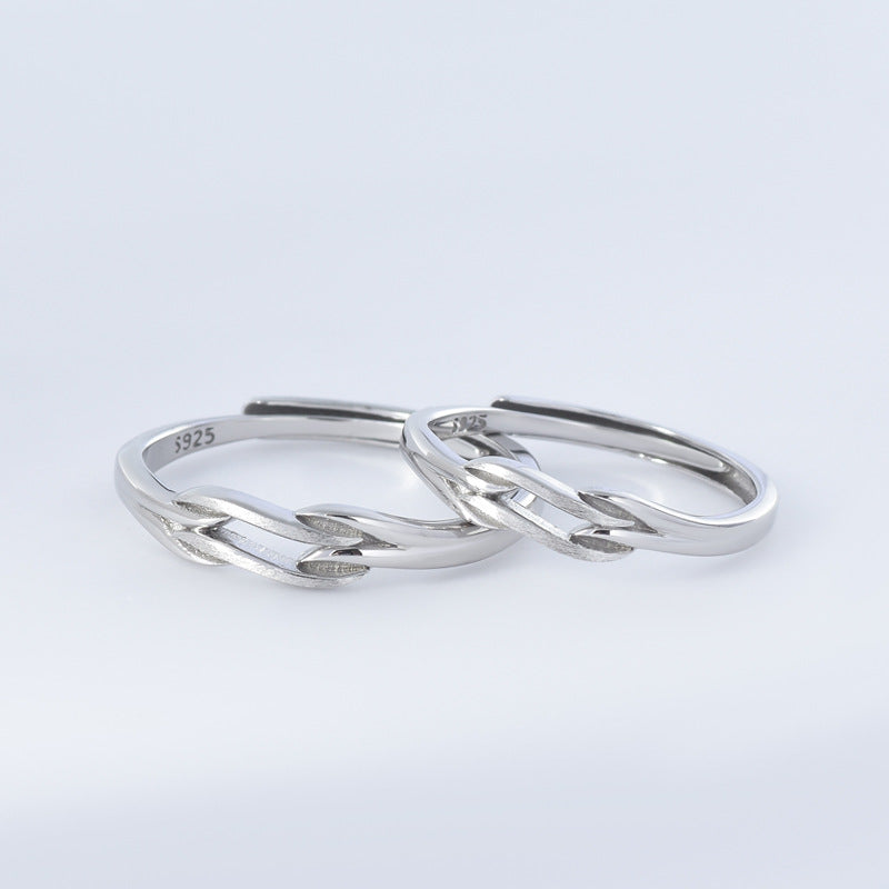 Brushed Wave Hollow Out Silver Couple Ring for Women