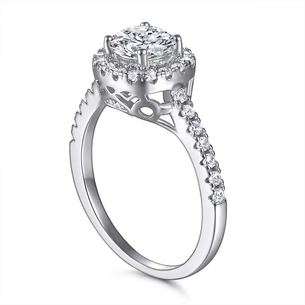 Round Zircon Solest Halo Cathedral Silver Ring