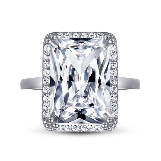 Radiant Cut Zircon Soleste Halo Silver Ring for Women