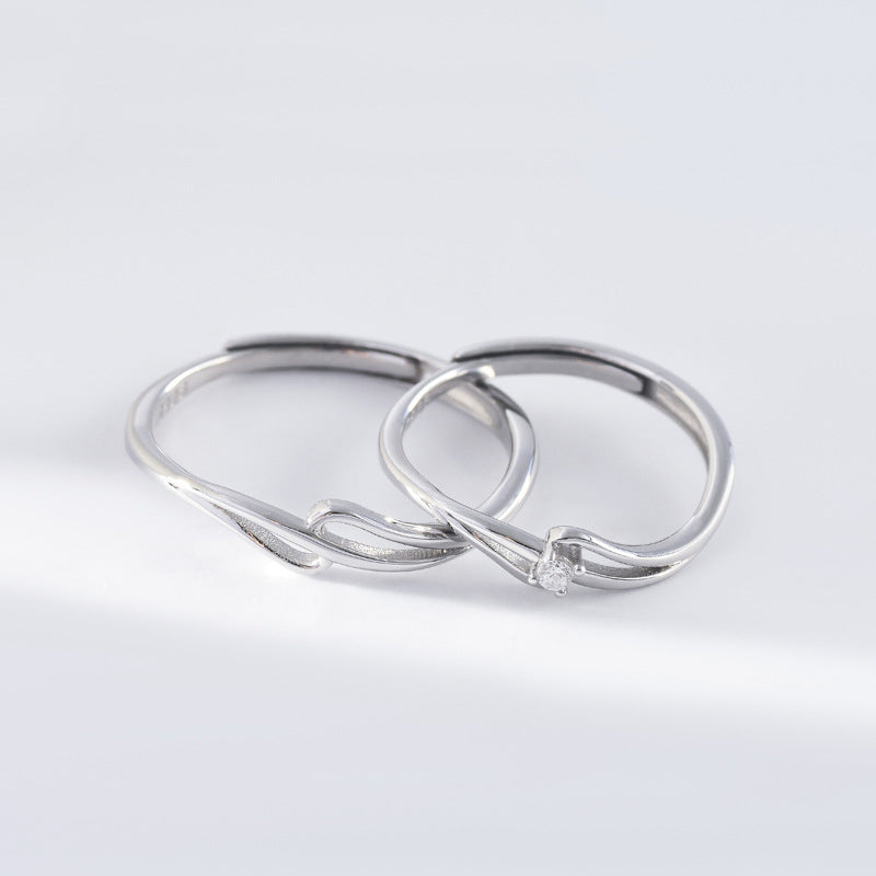 Hollow Out Interwoven Lines Silver Couple Ring for Women