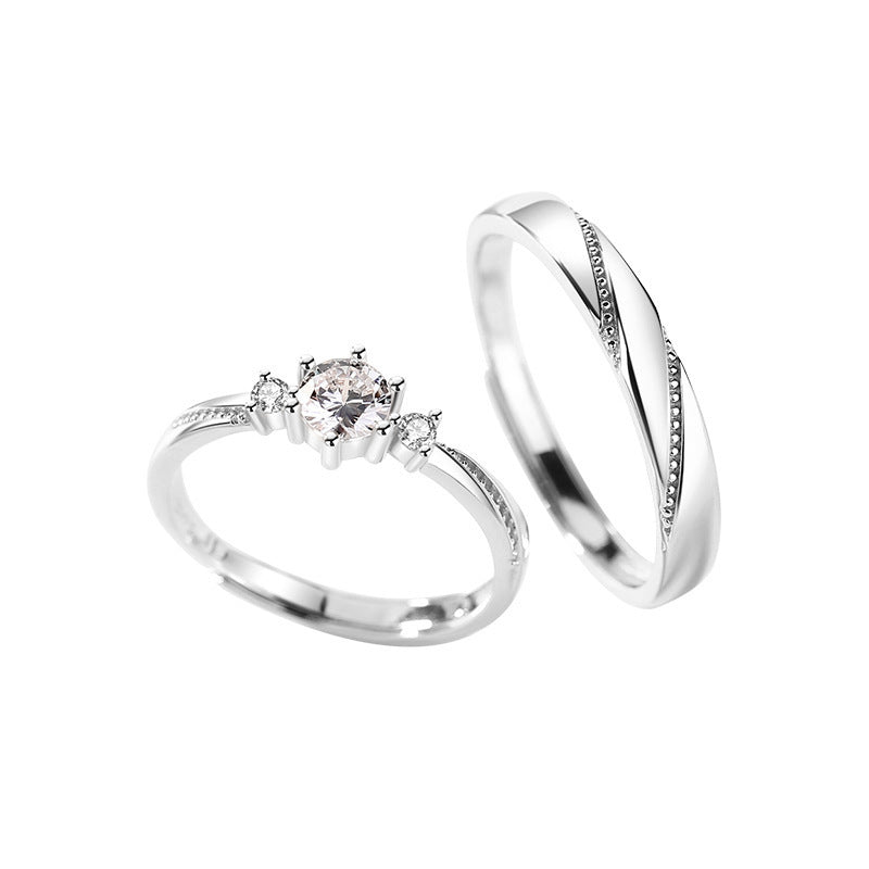 Zircon Twill Silver Couple Ring