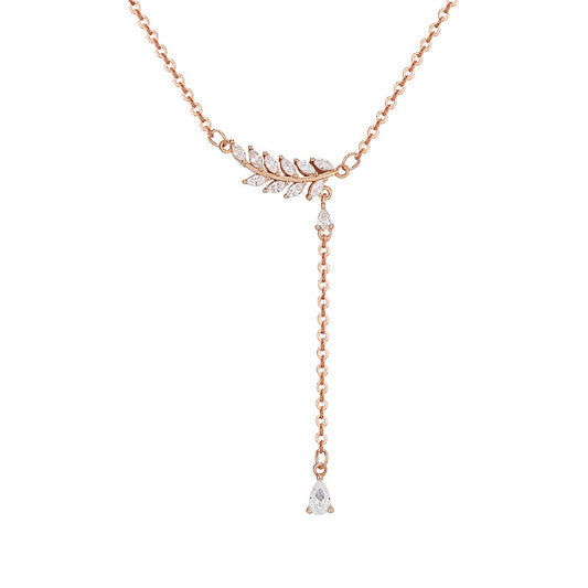 Leaf with Marquise Zircon Tassels Silver Necklace for Women