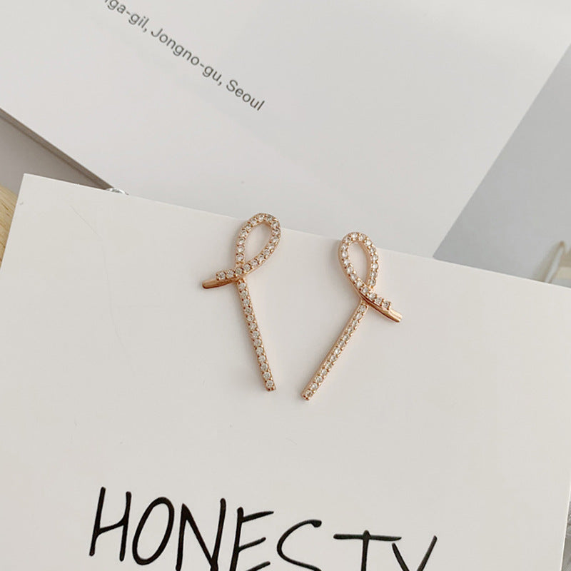 Simple Knot with Zircon Silver Studs Earrings for Women