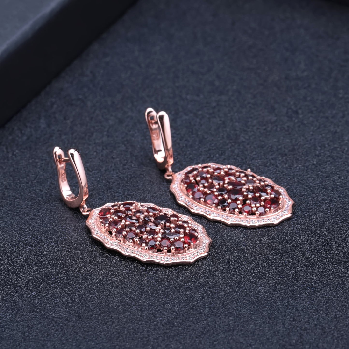 Luxury Style Group Inlaid Natural Garnet Oval Silver Drop Earrings for Women
