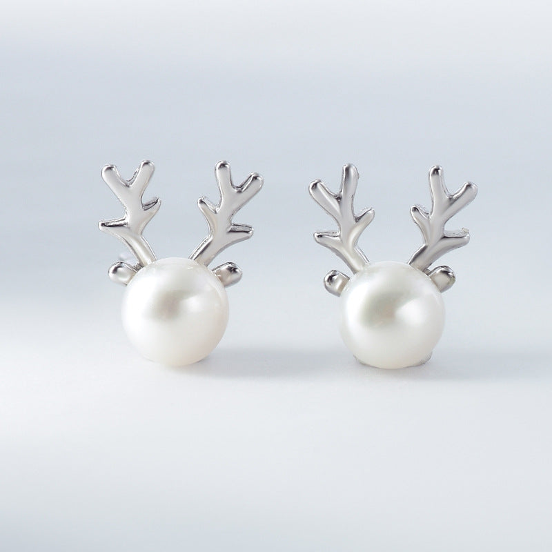 Freshwater Pearl Elk Silver Stud Earrings for Women