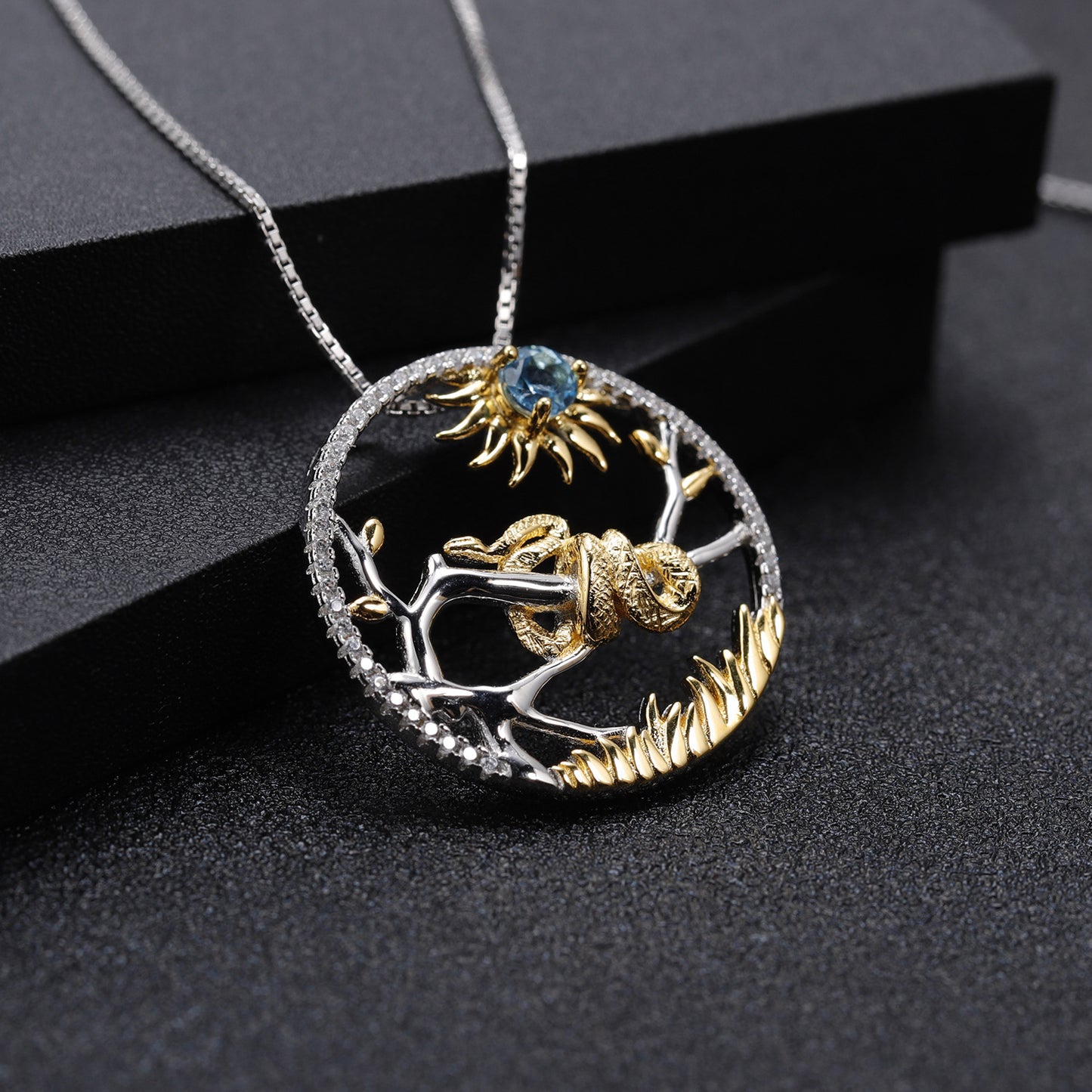 Chinese Style Elemen Designt  Zodiac Series Snake  Natural Gemstone Pendant  Silver Necklace for Women