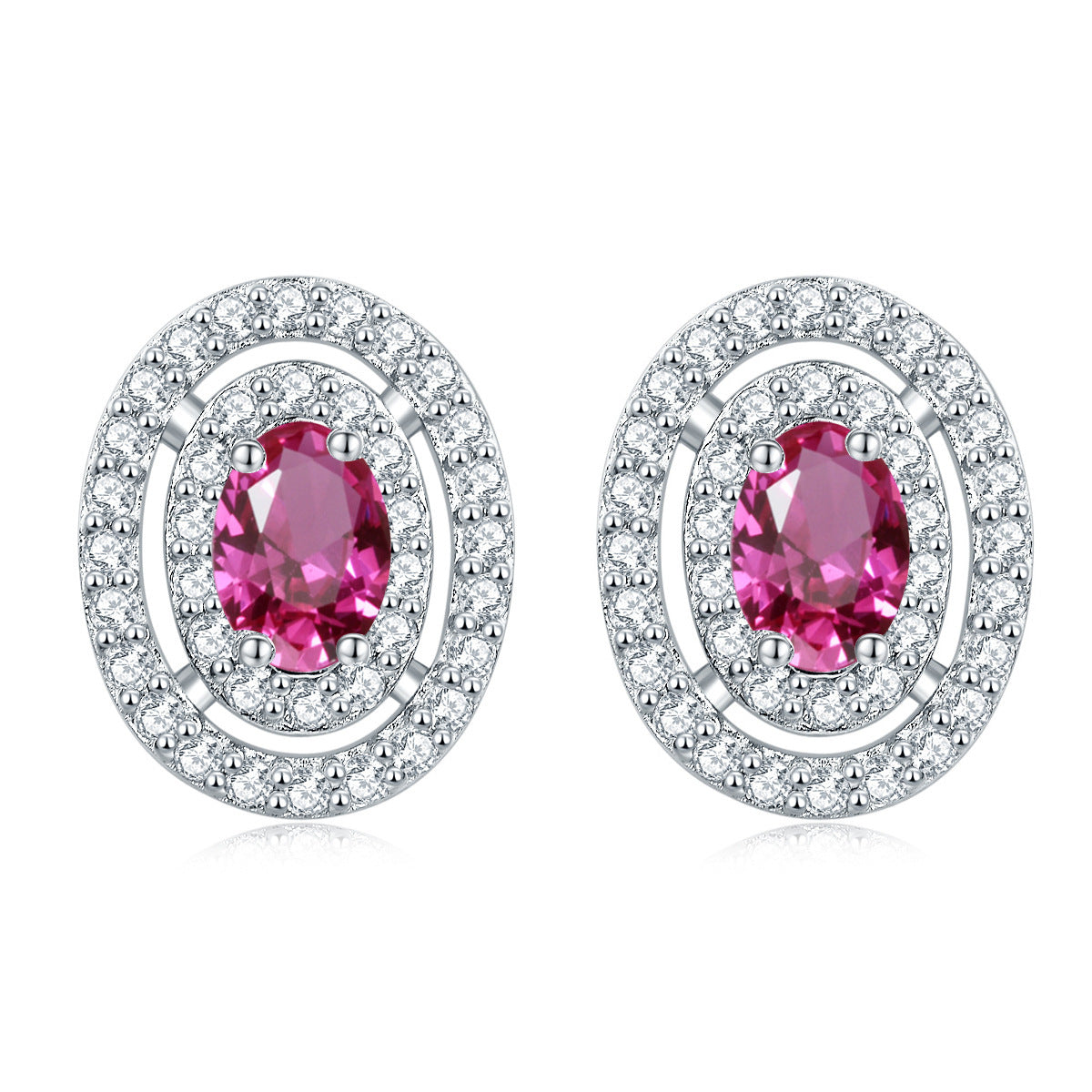 Sumptuous Oval Zircon Soleste Halo Silver Studs Earrings for Women