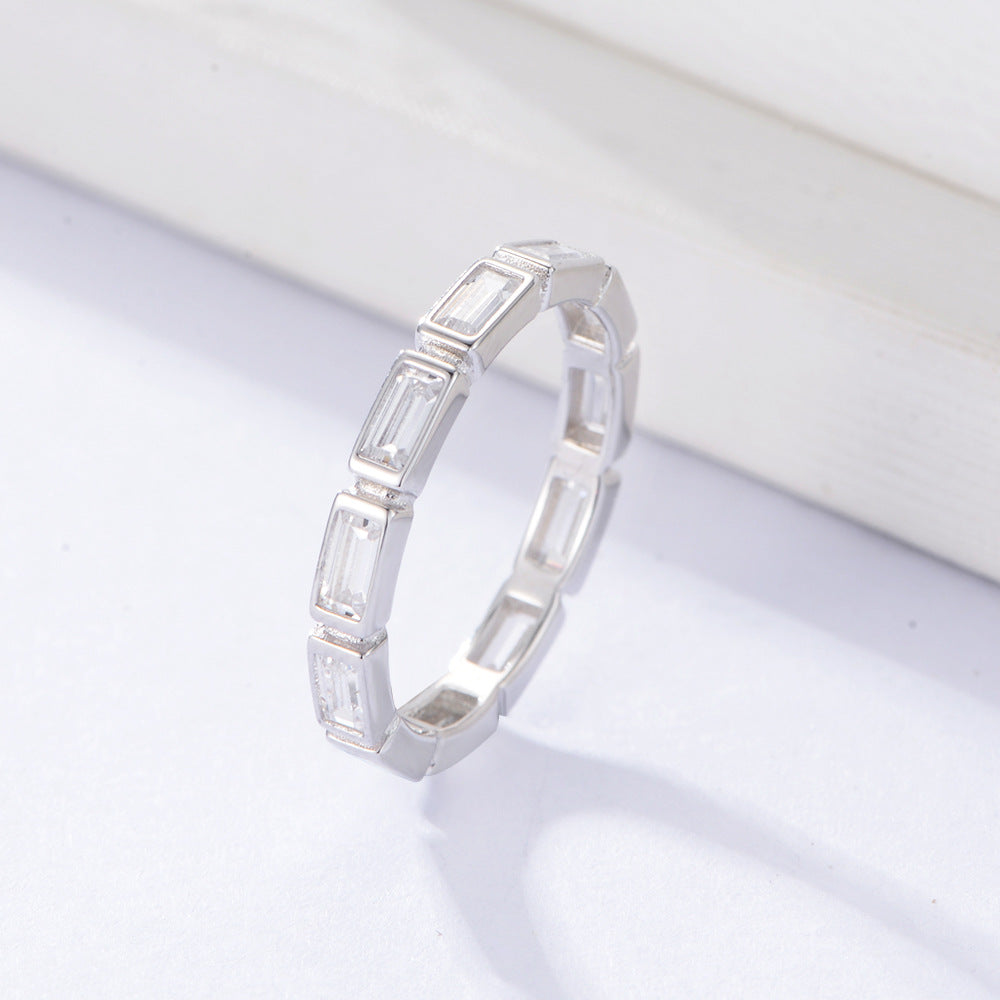 Rectangular White Zircon Sterling Silver Eternity Ring for Women