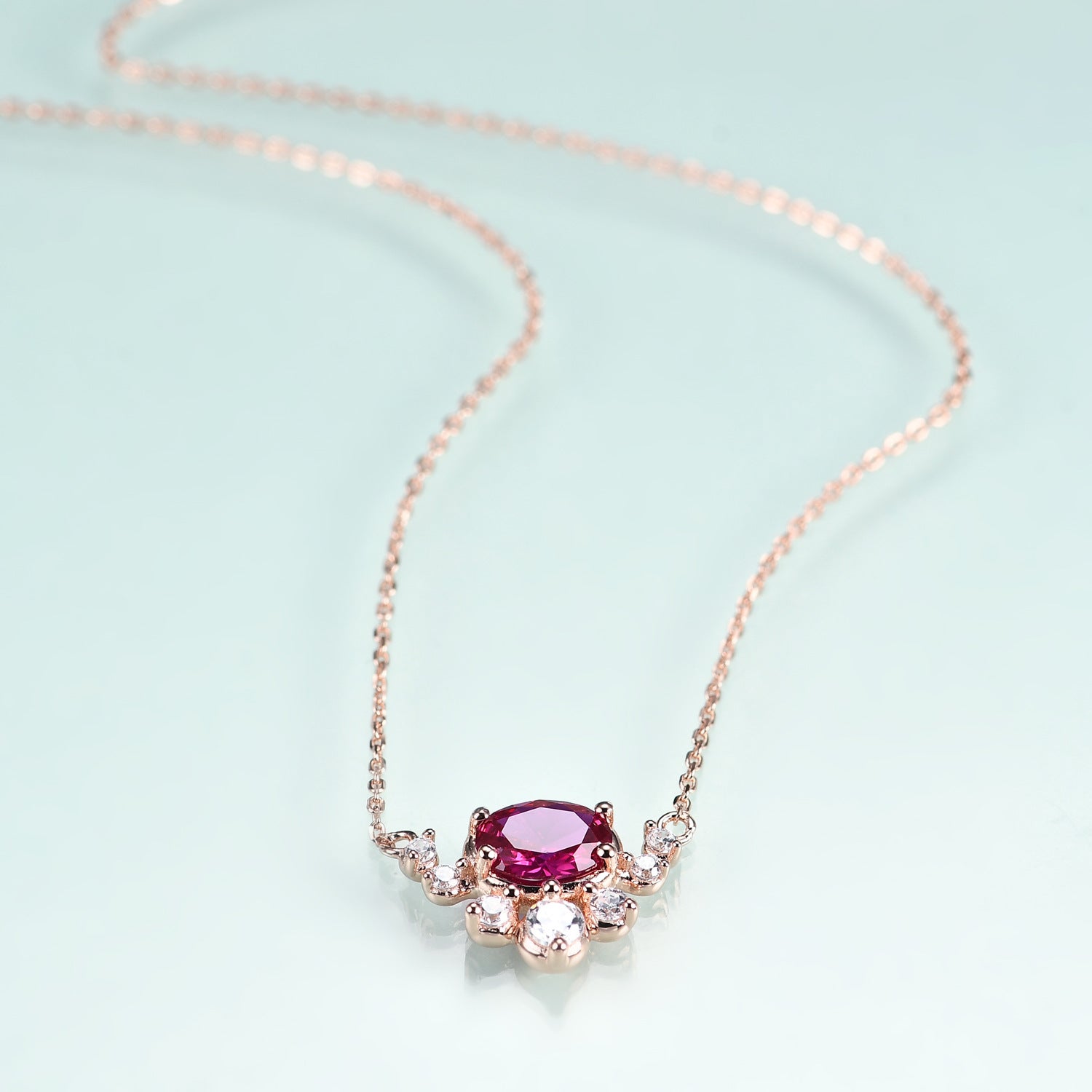 Red Corundum Pendant Plated Rose Gold Silver Necklace for Women