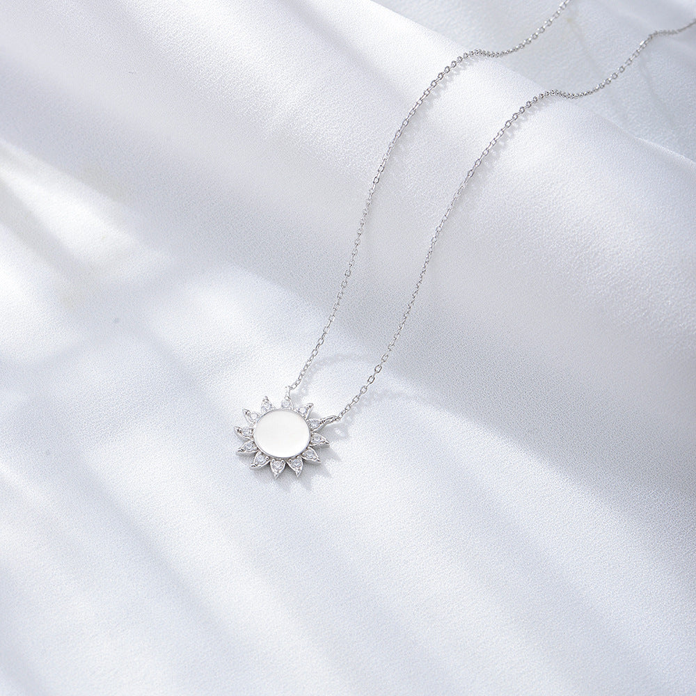 Sunflower with Zircon Pendant Sterling Silver Necklace for Women