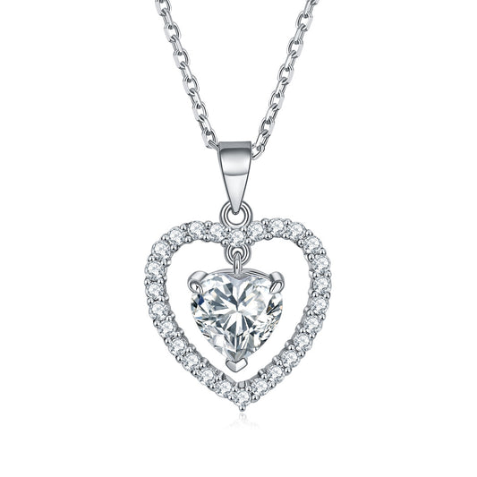 Colourful Heart Zircon Pendant Silver Necklace for Women
