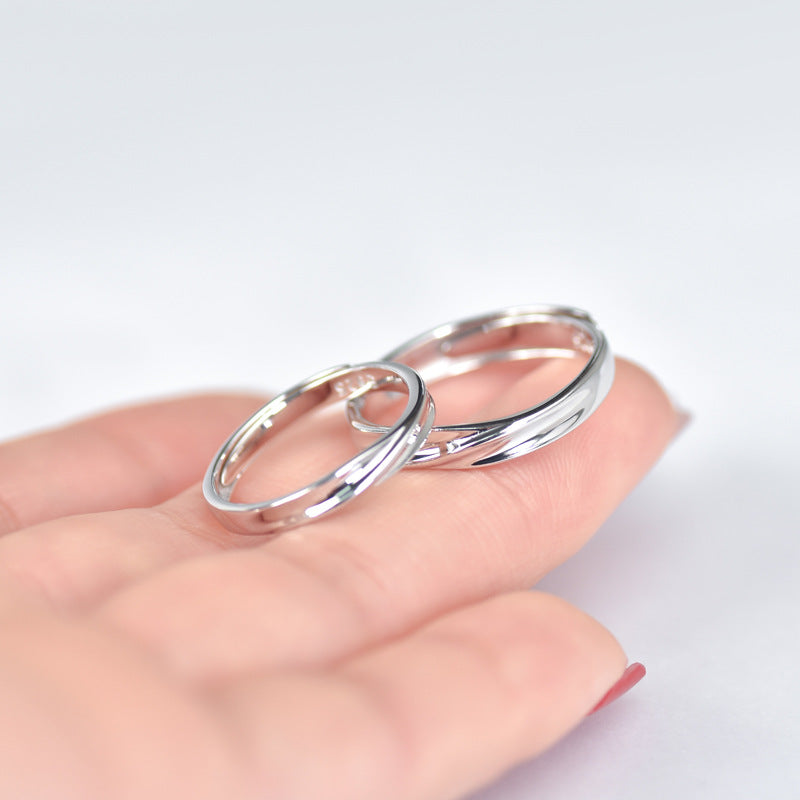 Twill Engraving Simple Silver Couple Ring