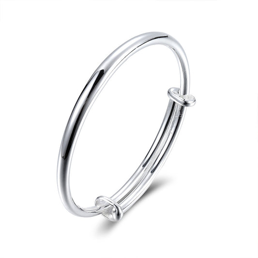 Smooth Solid Push-pull Silver Bracelet for Women
