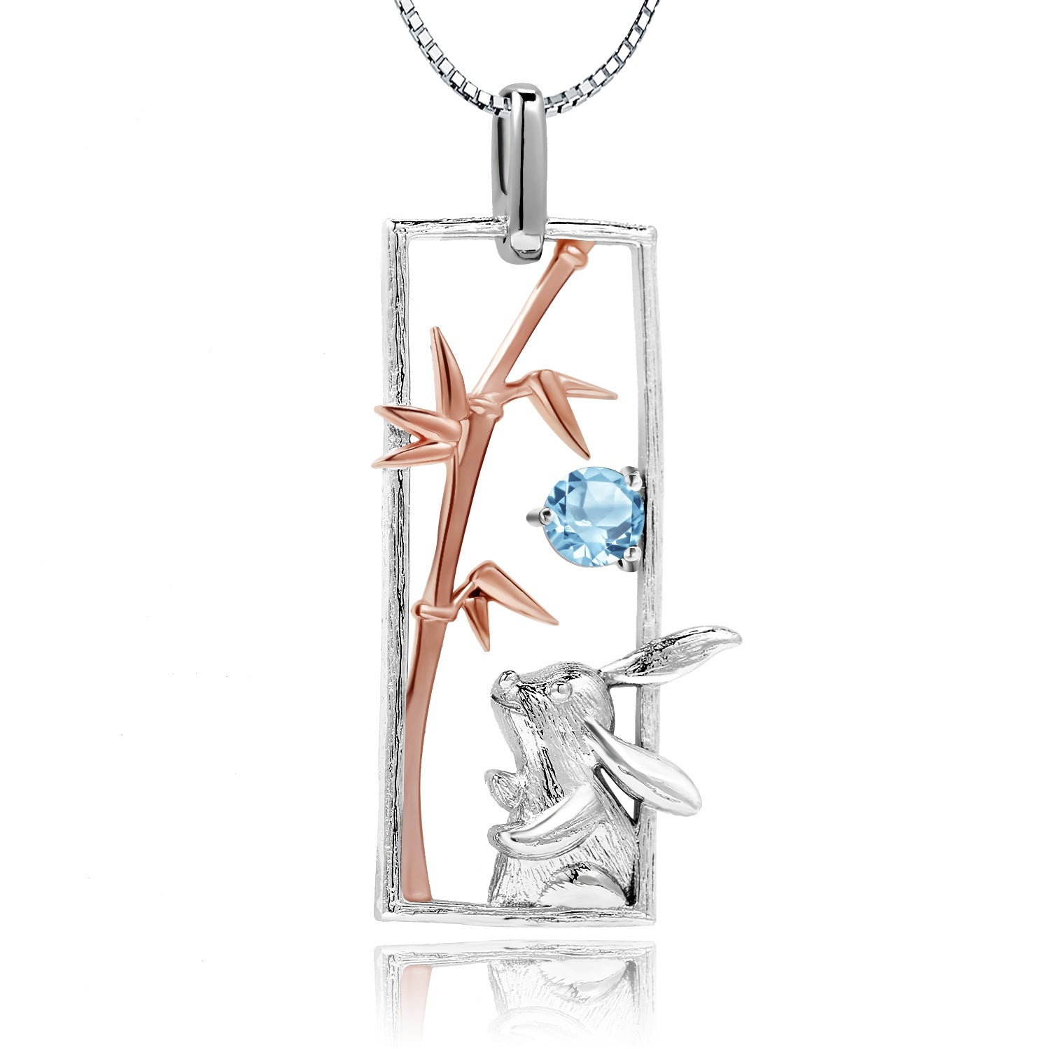 High-grade Jade Rabbit  with Natural Element Design Natural Topaz Pendant Silver Necklace for Women