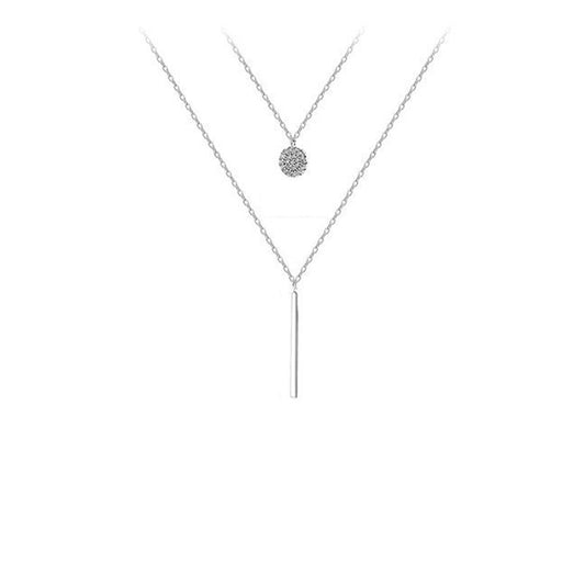 Zircon Circle Double Layers Silver Necklace for Women