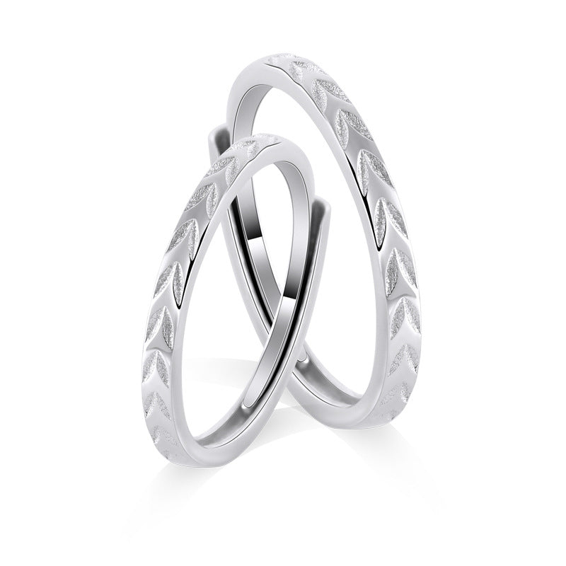 Sandblast Wheat Ear Leaf Silver Couple Ring