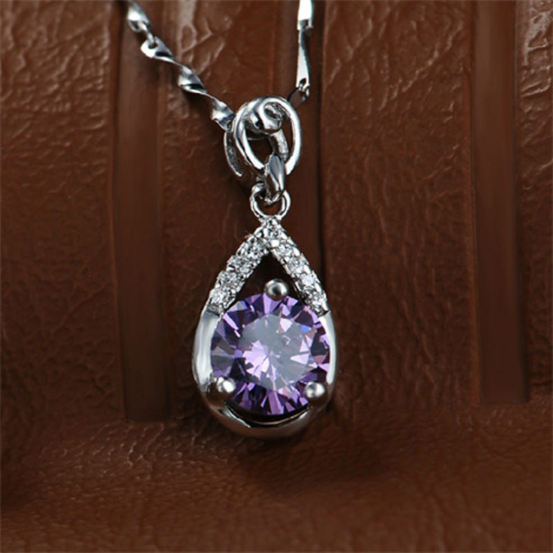 (Pendant Only) Water Drop with Round Zircon Silver Pendant for Women