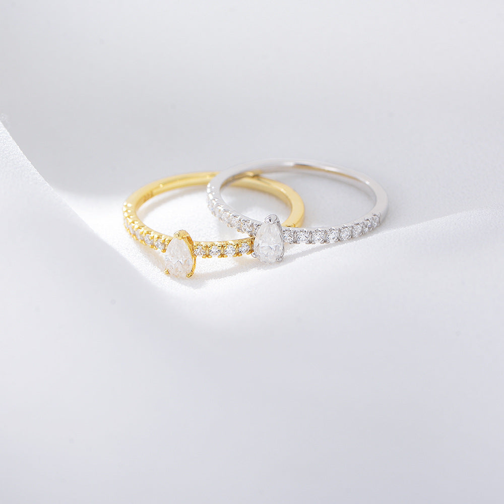 White Zircon Water Droplet Cathedral Sterling Silver Ring for Women